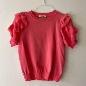 Nanette Lepore Pink Puff Sleeve Knit Sweater Top Size Small